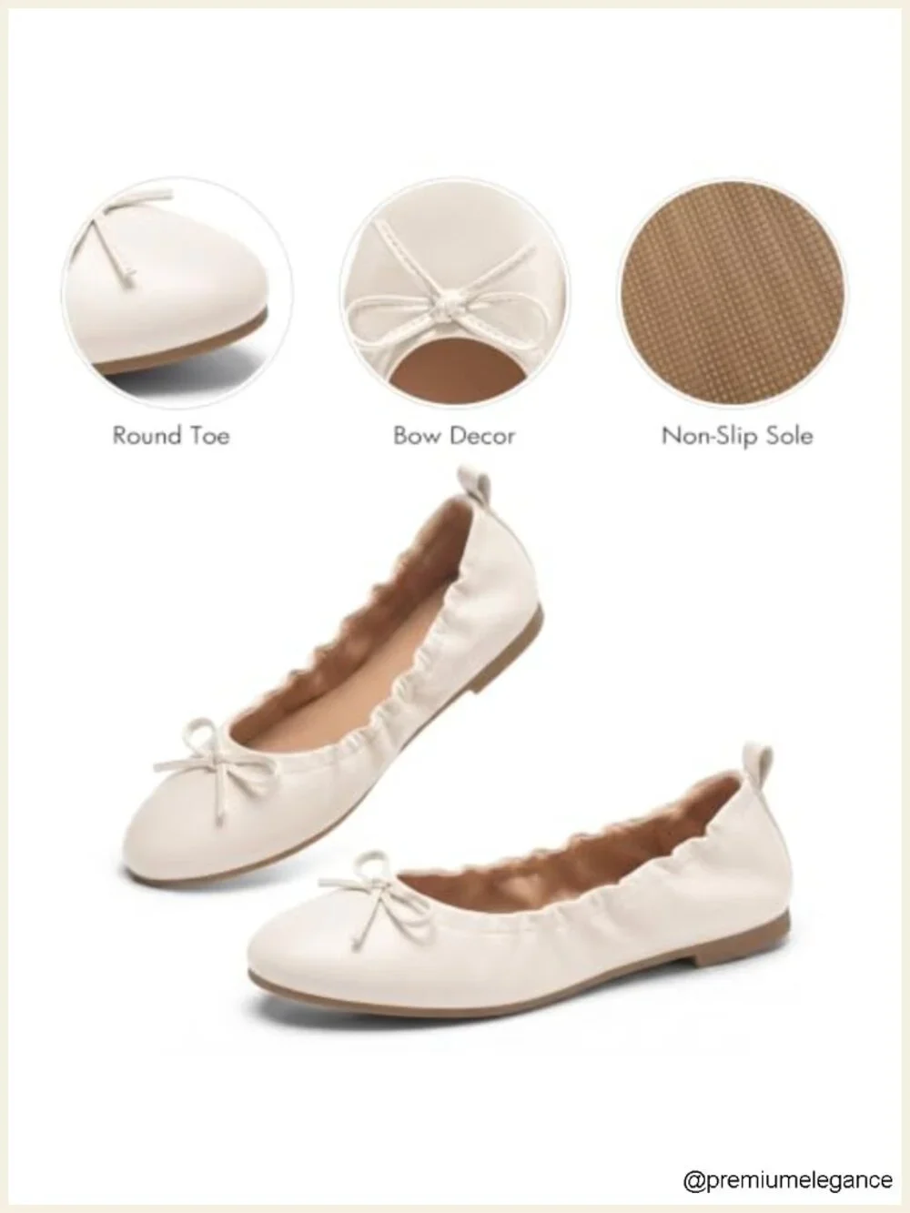 Women's Ballet Flats with Bow, Faux Leather Slip On Dress Shoes for Work Casual